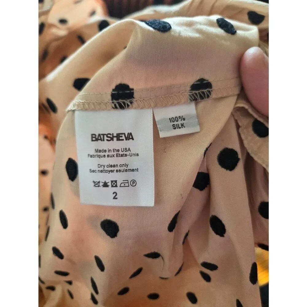 BATSHEVA Claudette Ruffled Polka-Dot Silk Dress sz 2